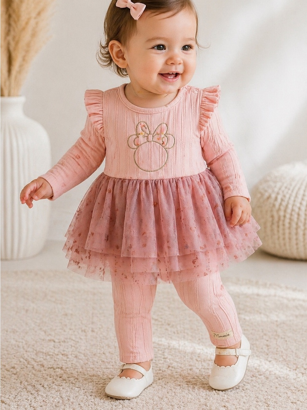 NWT Disney Baby Minnie Mouse Tutu Outfit Set 12M Pink Ribbed Dress Leggings Gift - Picture 3 of 4